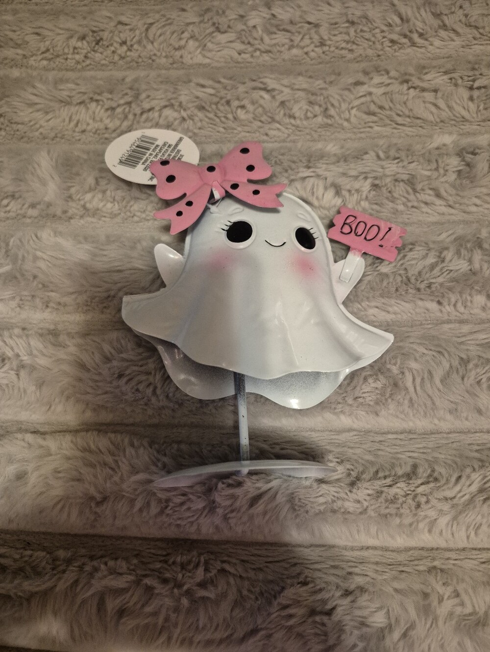 Bouncing Girl Ghost Decor With Pink Bow And Boo Sign